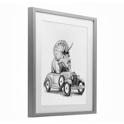 Triceratops in Vintage Vehicle Framed Print Under Glass, design by Rachel Nieman