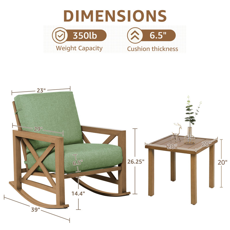Ensemble de conversation 3 pièces Isfried, Coussin vert foncé / structure brune