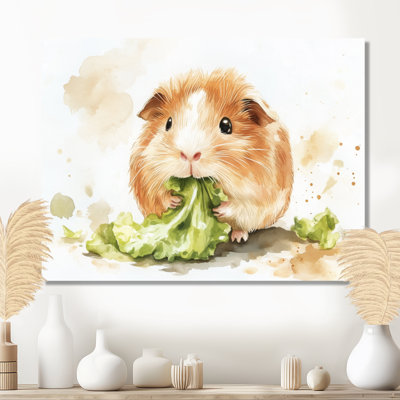 Guinea Pig Garden Snack - White Pet Portrait Canvas Wall Decor