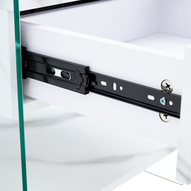 Bedside Table With Drawer Storage - Tabletop, Transparent Tempered Glass Sides, Stable Structure For Home Living, Ideal Interior Containing Material Surface, On Quick Setup, Suitable Different Living