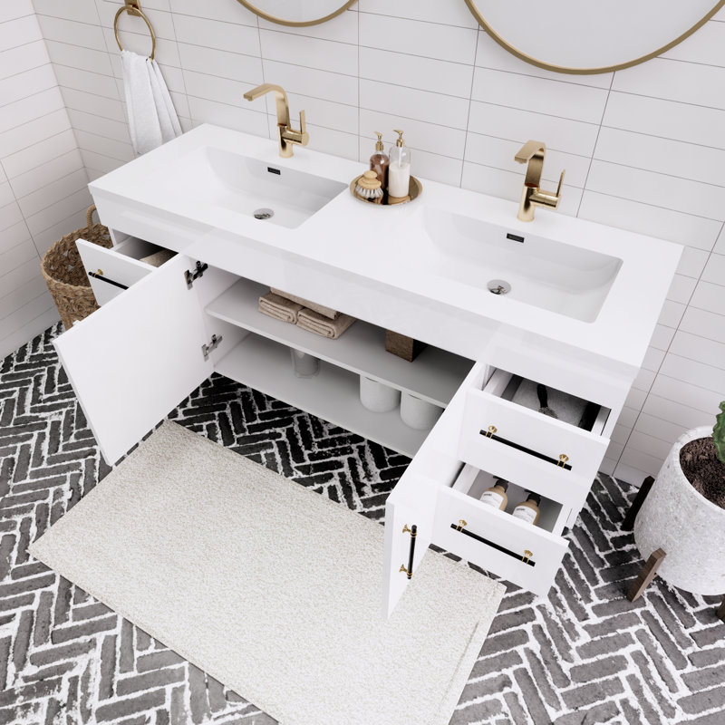 Ensemble de meuble-lavabo double 60 po Tenshi, Blanc brillant