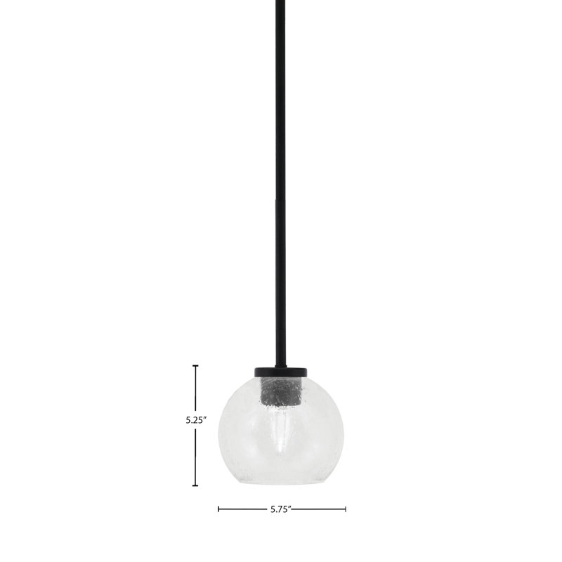Mini-luminaire suspendu 1 lumière Amarmula, finition noir mat, verre texturé fumée 7,5 po, Clair