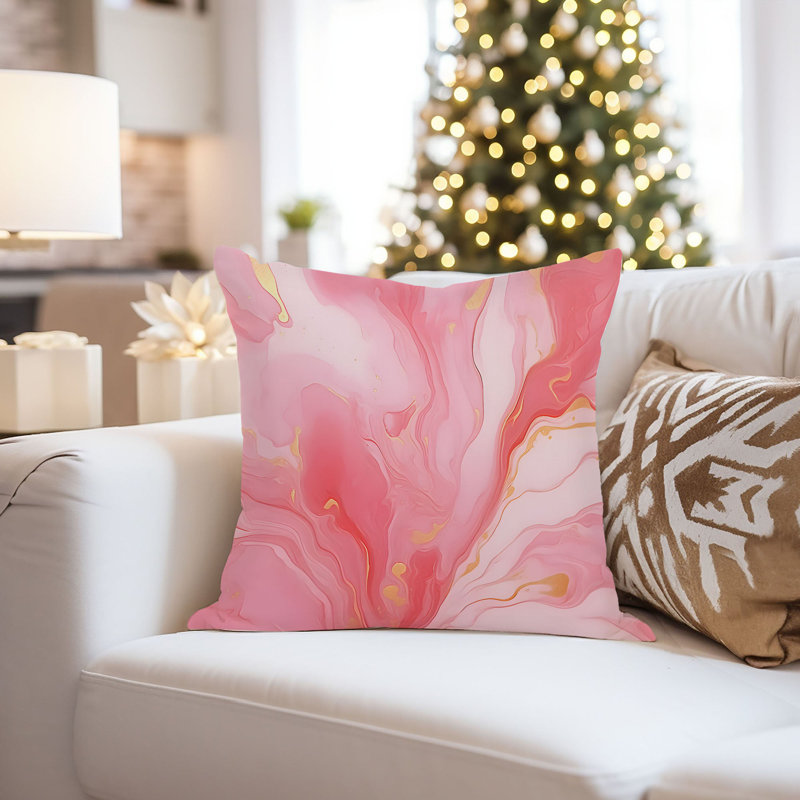 Animals William Morris Birds Damask Pattern I Cottage, 16" H x 16" W, Abstract Bright Pink Marble Geode Modern