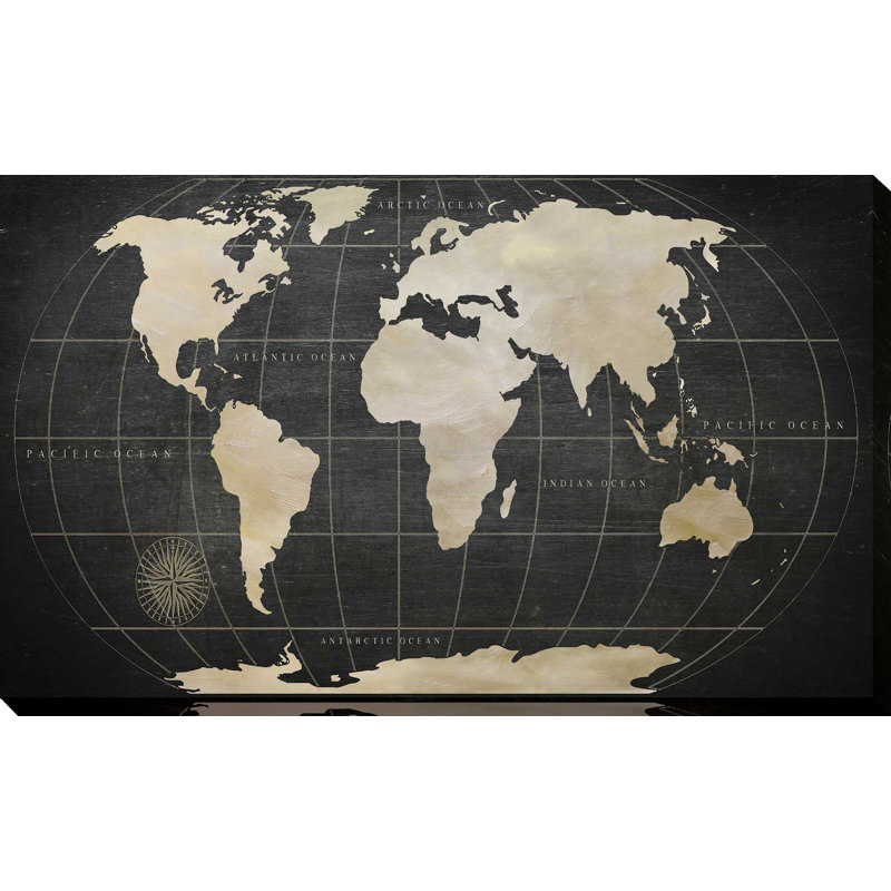 «Vintage World Map», impression, H 18 po x l 30 po x P 1 po, Toile tendue