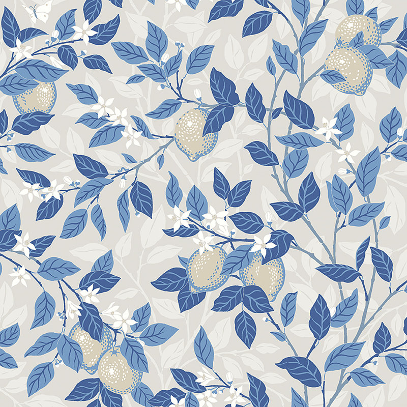 Citronträd Floral Wallpaper Roll, Taupe/Blue