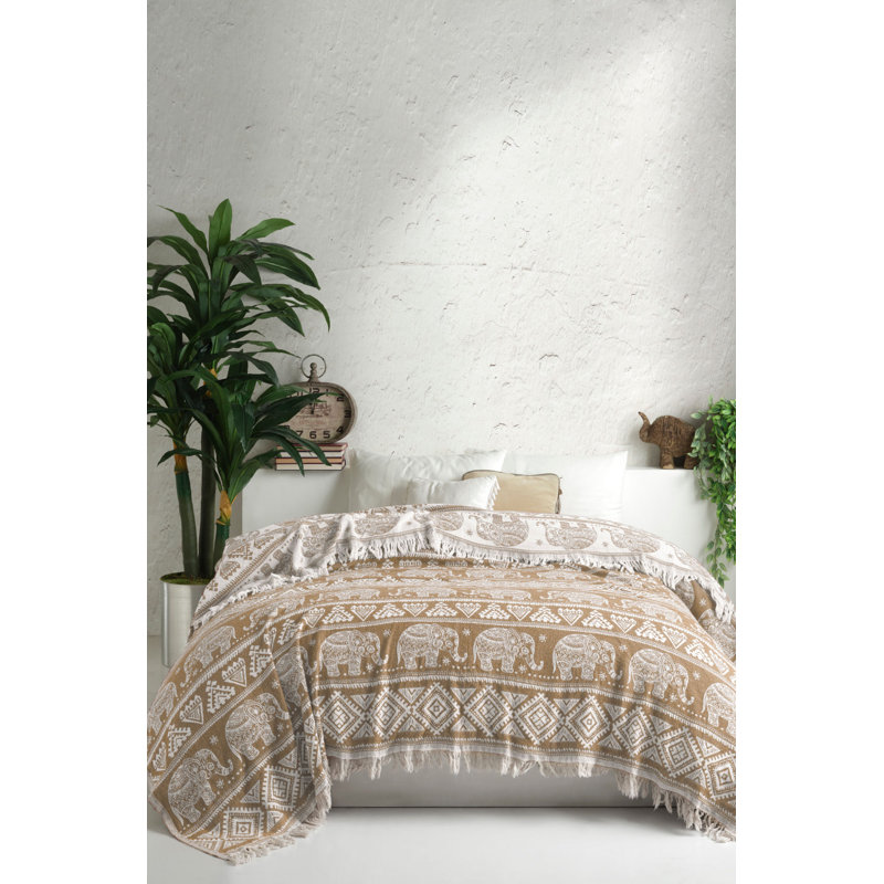 Couverture luxueuse à double piqué, 100% coton, 79 x 95 | 310 g / m², brun clair | Lavable à la machine à 104 ° F | Doux et durable pour un confort douillet, parfait pour la literie, la décoration intérieure et l'utilisation quotidienne