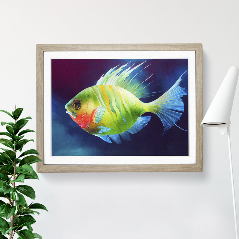 Watercolour Fish Vol.1 1 Piece Single Picture Frame Wall Art, 25cm H x 34cm W x 2cm D, Oak Framed