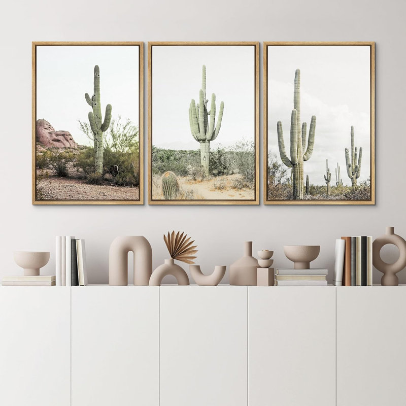 Cactus désert "Southwestern Green Saguaro, Cadre naturel flottant, H 24 po x l 48 po