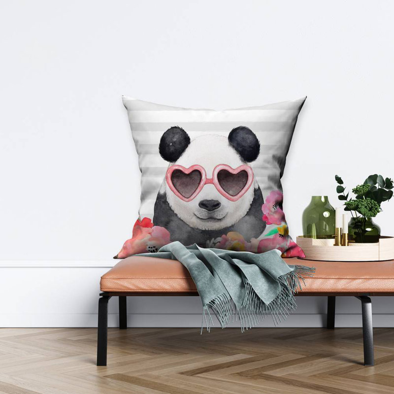 Panda with heart-shaped glasses - 26"x26" Throw pillow - Poly twill - Print on demand, 26" x 26", Polyester/Polyfill