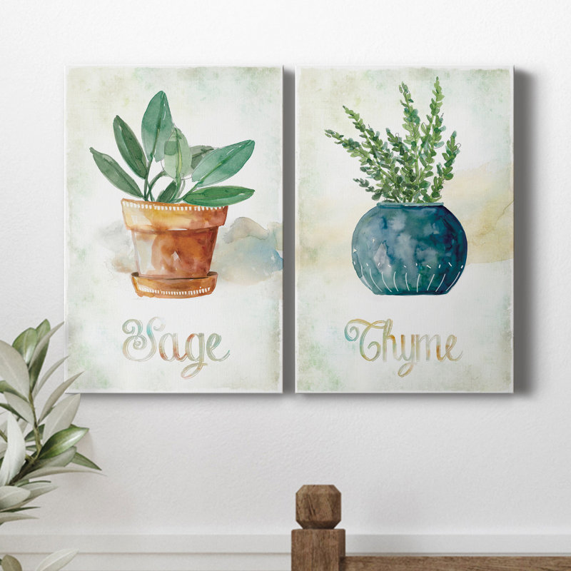 Sauge en pot - ensemble de 2 peintures sur toiles, H 27 po x l 36 po x P 1 po, Toile tendue