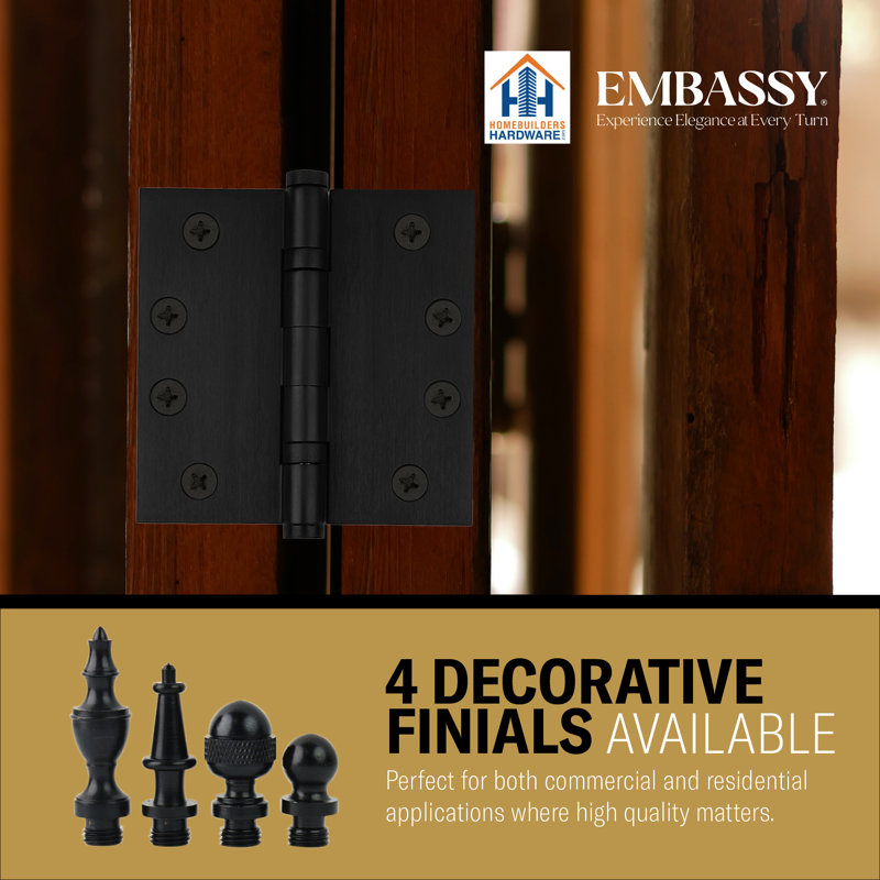 Matte Black Solid Brass Ball Bearing Door Hinge, 5" x 5"