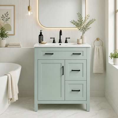 Meuble-lavabo de salle de bain avec 1 porte à fermeture douce, 2 tiroirs à fermeture douce et tablette réglable