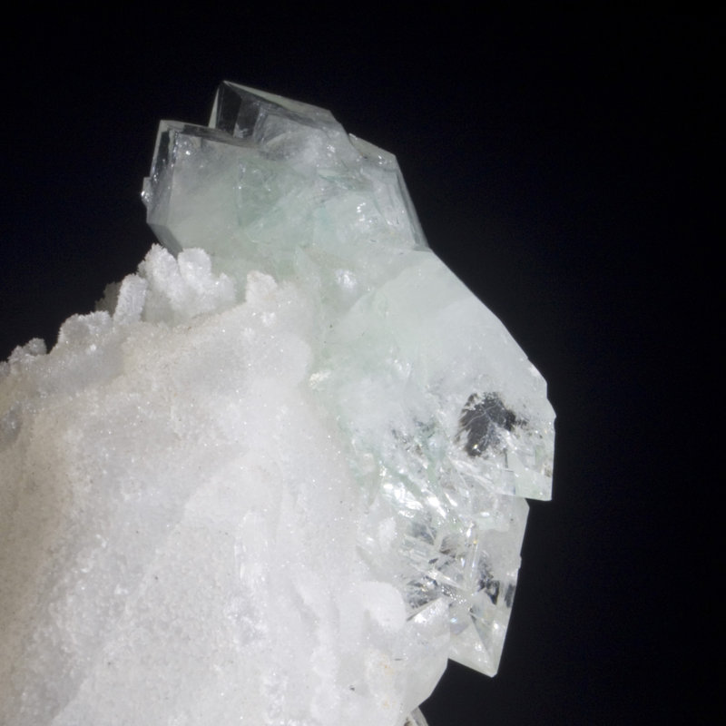 Green Apophyllite on Chalcedony on Calcite with Stilbite