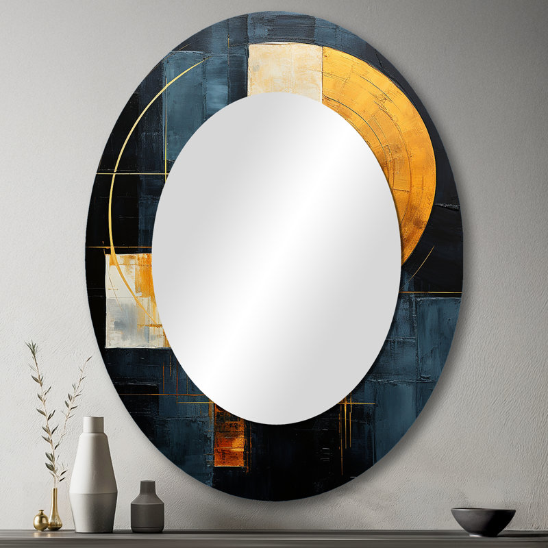 Black And Gold Geometrics Arches I - Gold Oval Wall Mirror Decor, 43" x 33"
