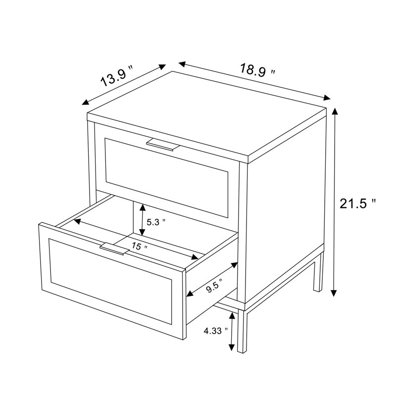 Irma 2 - Drawer Rattan Nightstand End table in White