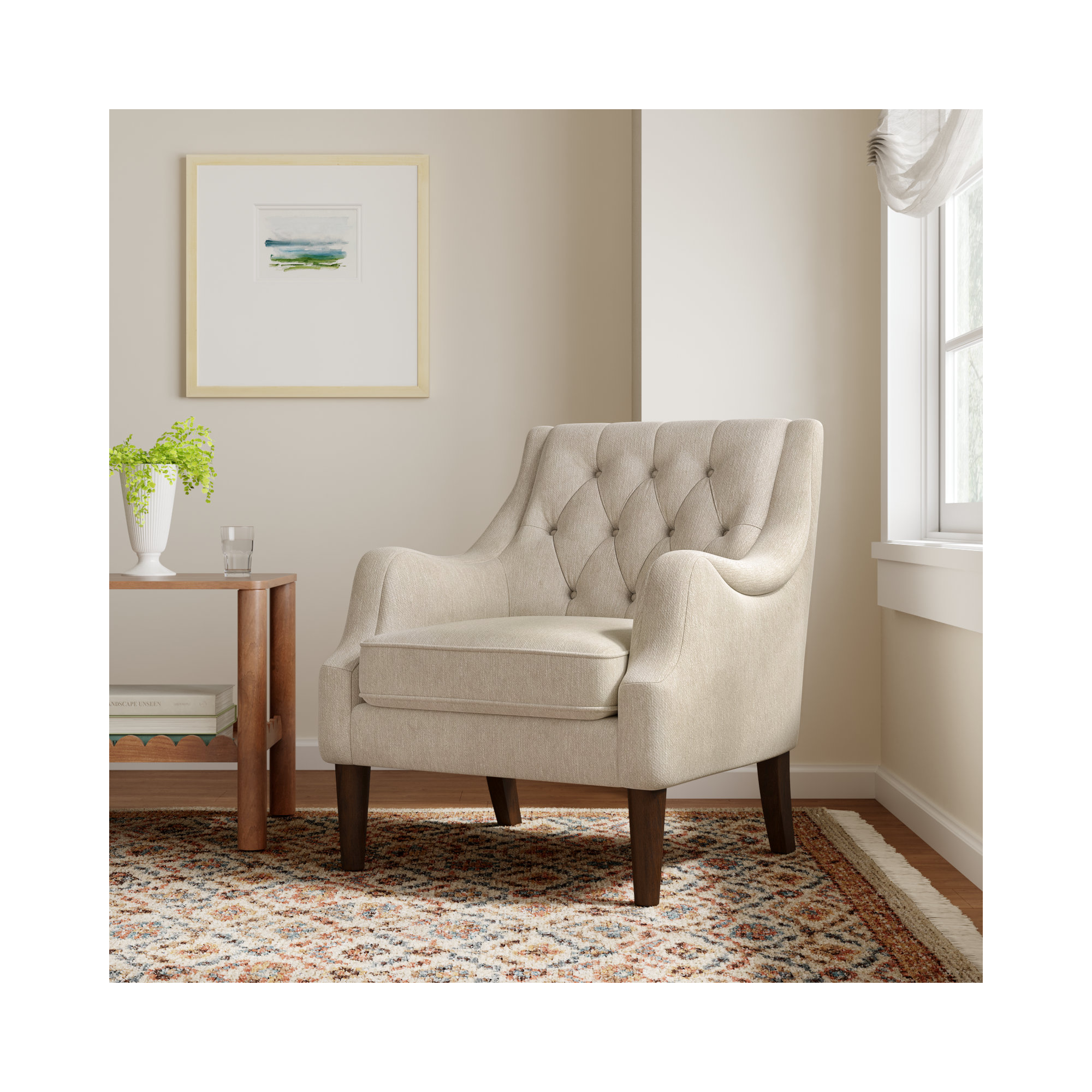 Anatonia 29.25" Wide Tufted Wingback Chair, Beige