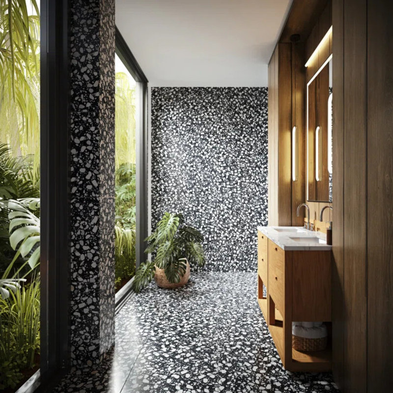 Terrazzo Italy Sacra 24x24 Honed Marble Tile, Sacra Black & White