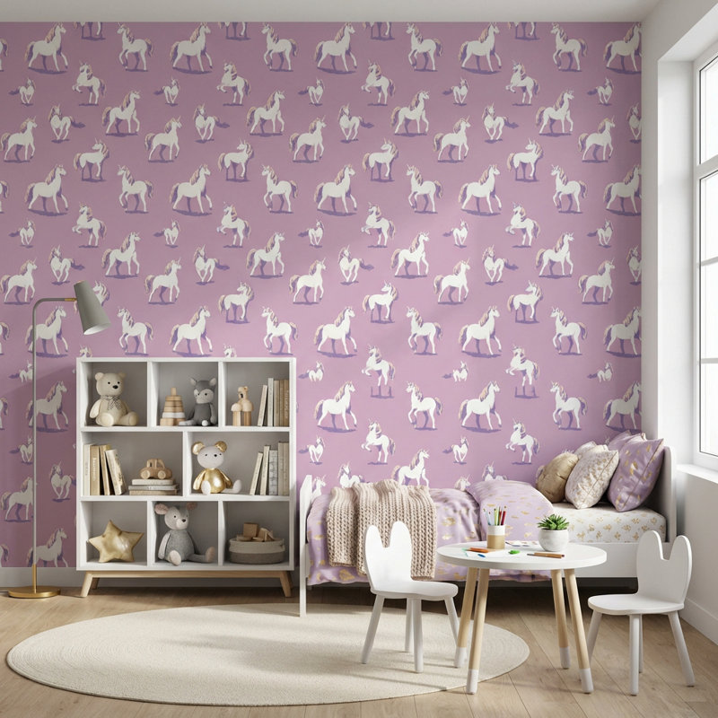 Murale mauve amovible à motif de licorne, Peler et coller