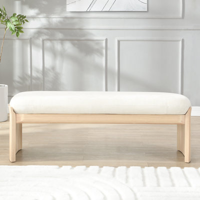 Tabouret de pieds rectangulaire en bois d'hévéa beige de 51,5 pouces, structure solide et stable, siège moelleux, pour la chambre à coucher, le salon, la table de chevet sans dossier, s'adapte au décor nordique, décor de couloir de chambre à coucher