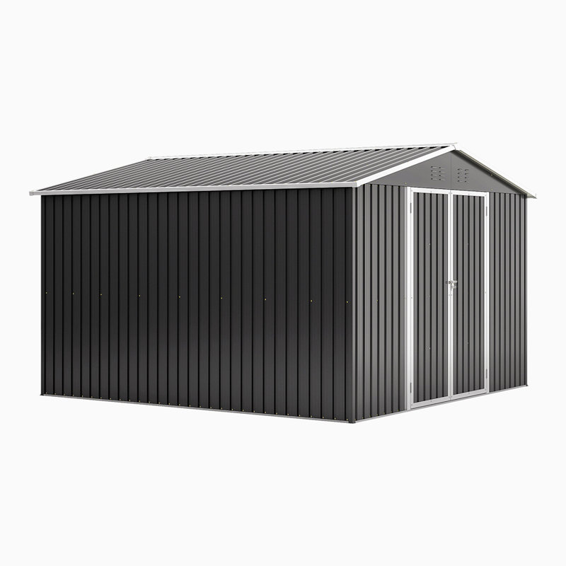 Outdoor Storage Shed 10X10 FT, Utility Metal Tool Storage With Lockable Doors And Updated Frame Structure, Large Metal Garden Shed For Backyard, Patio Lawn