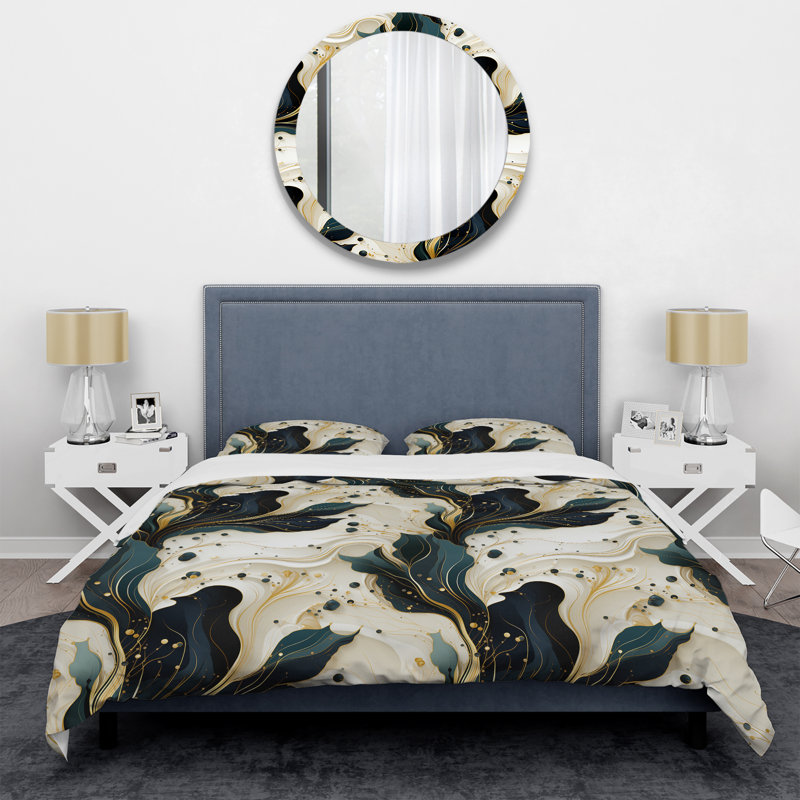 Liquid Ink Marble Pattern Marble Duvet Cover, King Duvet Cover + 2 King Shams