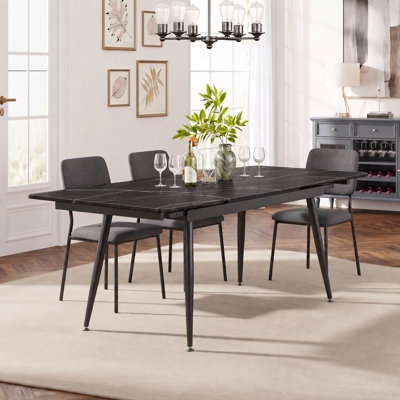 Table de salle à manger extensible moderne en pierre frittée de 47,24" à 70,87" avec pieds en acier au carbone