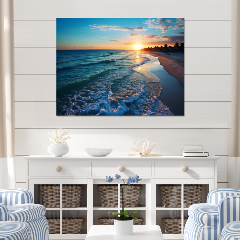 Tranquil Shores Sunset Beach Horizon IV - Art mural plage, Toile tendue, H 34 po x l 44 po x P 1,5 po