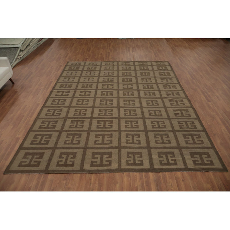 Tapis turc brun à motif géométrique kilim 10 x 13