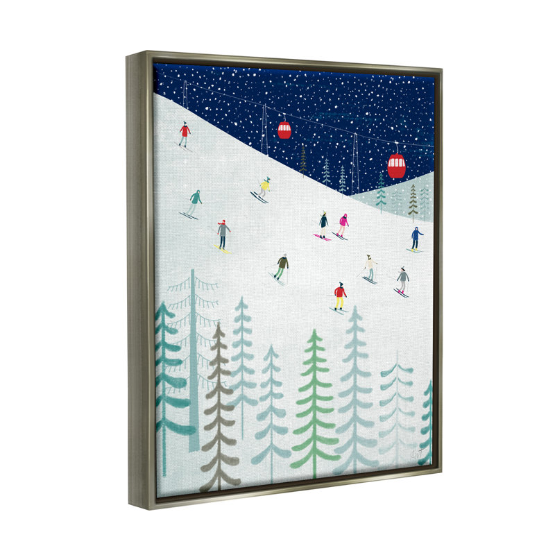 «Skiing Night Sky Winter Slopes» par Andrew Thornton, impression, H 21 po x l 17 po x P 1,7 po, Cadre flottant gris lustré