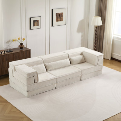 Compression Mahjong Sofa,Convertible Floor Sofa Bed,Diy Boneless Modular Sectional Sofa,No Assembly Required,Circle Fleece Fabric,Oversized 3 Seater With 3 Pillows