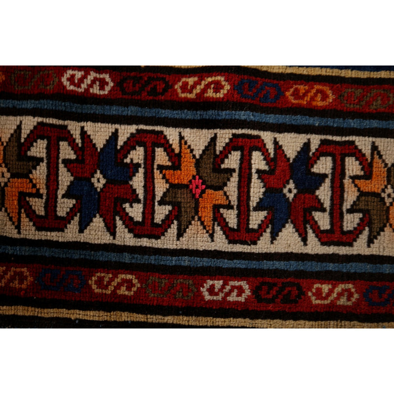 Tapis bleu marine à motif géométrique Kazak