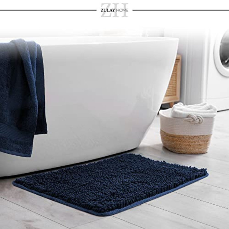 Zulay Home Soft Shaggy Bathroom Rug - Ultra Absorbent Bath Mats For Bathroom Non Slip Carpet - Thick Microfiber Bath Rugs For Bathroom, Under The Sink, Bedroom, Shower (midnight Blue, 17"x24")