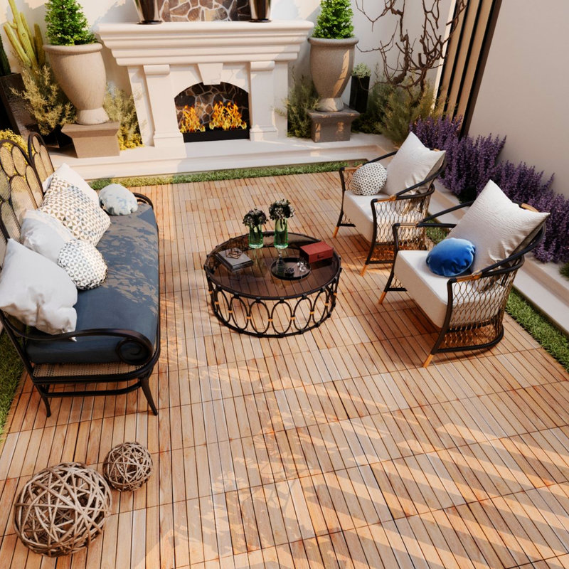 Acacia Wood Interlocking Deck Tiles 12"x12" Square (30pcs) -Striped Pattern