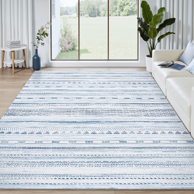 Ultra Soft Bohemian Washable Non Skid Blue Area Rug