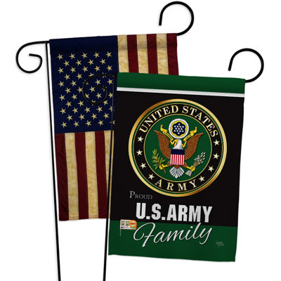 Ensemble de 2 drapeaux de jardin à impressions familiales en polyester de 2 côtés pour l’armée