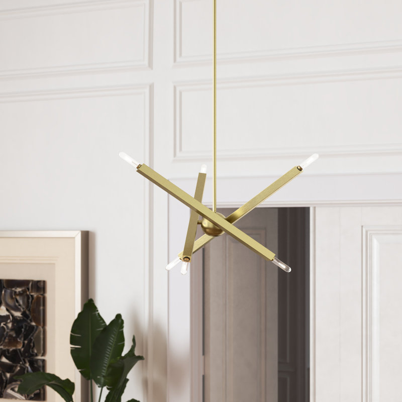 Reseda 6 - Light Steel Dimmable Sputnik Modern Linear Chandelier, Antique Brass
