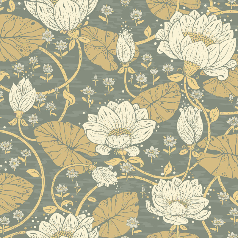 Yvette Eva Water Lillies 10.05m x 53cm Matte Wallpaper Roll, Green