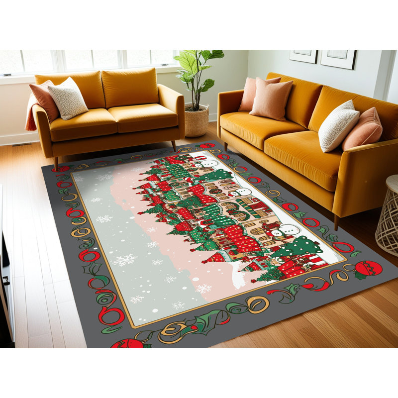 Tapis de vacances d'hiver de Noël lavable The Holiday Aisle®, Rectangulaire 8 pi x 10 pi