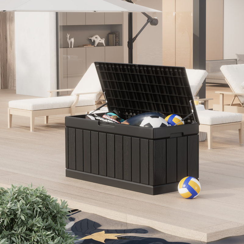 Furmax 45.66'' W 90 Gallons Water Resistant Lockable Deck Box, Black