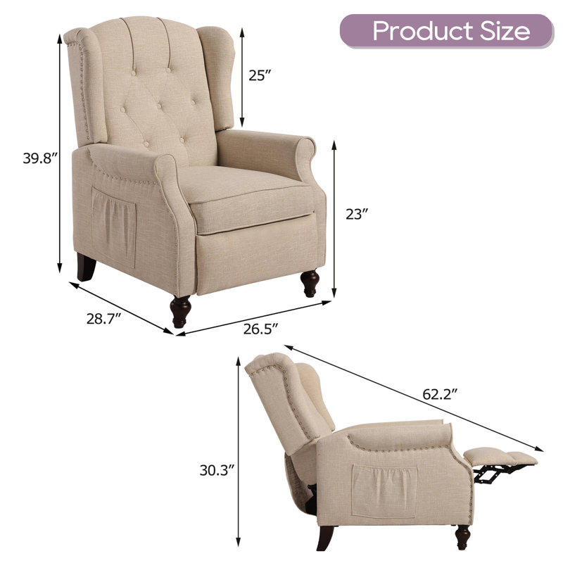 Zelma Upholstered Push Back Recliner w/ Vibratory Massage & Heating Function, Beige Polyester