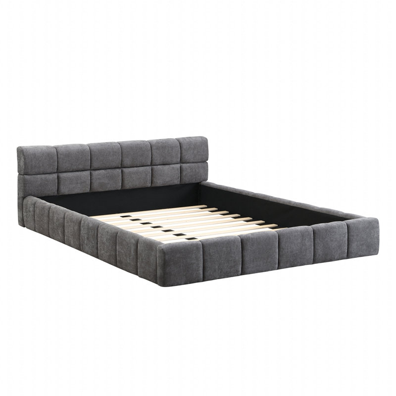 Lit tapissier damier, Gris, Grand lit