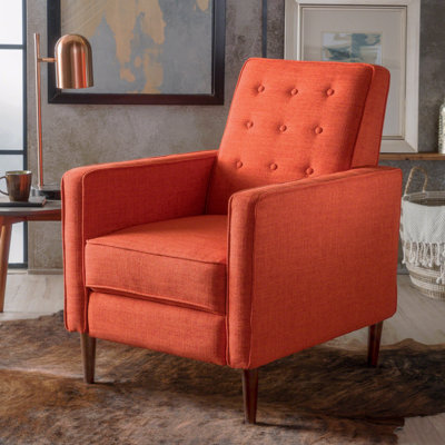 Fabric Recliner Chair Mid-Century Modern Recliner Pushback Single Recliner Sofa With Thicker Seat Cushion Tufted Upholstered Sofa With Wooden Leg For Living Room Bedroom