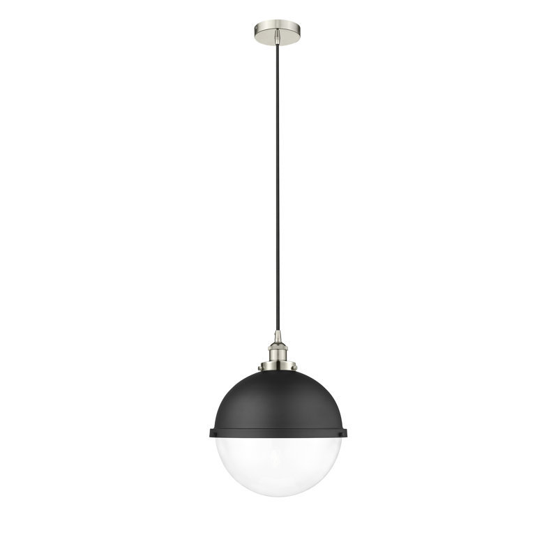 Luminaire suspendu simple à 1 lumière Laklyn, H 16,5 po x l 13 po x P 13 po, Transparent, Nickel poli