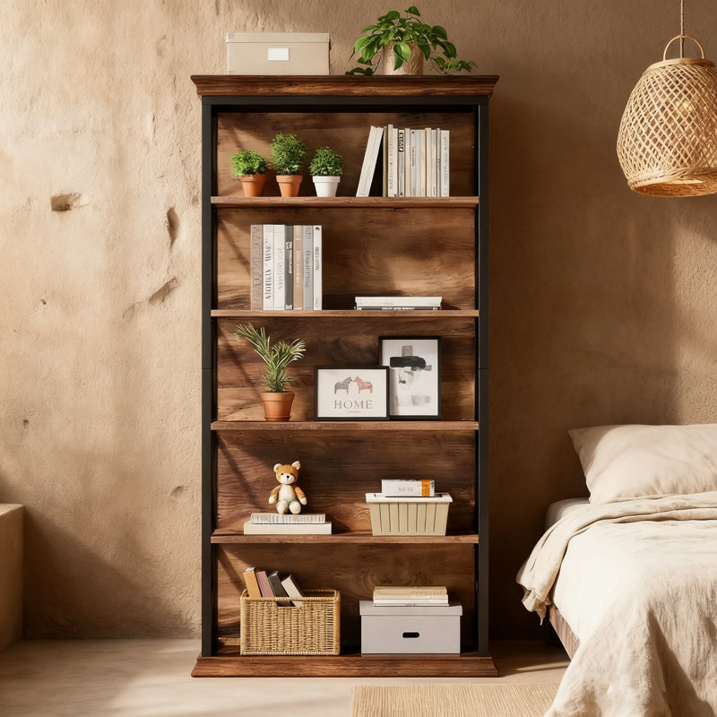 Industrial 5-tier Bookcase With X-side Patterns, 34kg/shelf Capacity