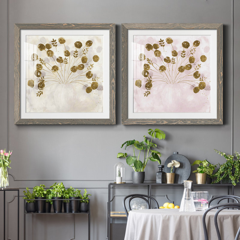 Golden I - ensemble de 2 reproductions d'art sur papier encadré, H 35,5 po x l 71 po x P 1,5 po, Encadré gris