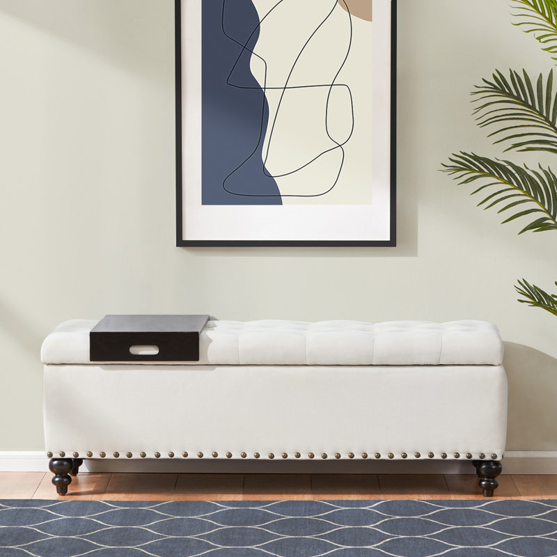 Ashtin 50.4'' Wide Tufted Rectangle Storage Ottoman, Cream-Tray Polyester