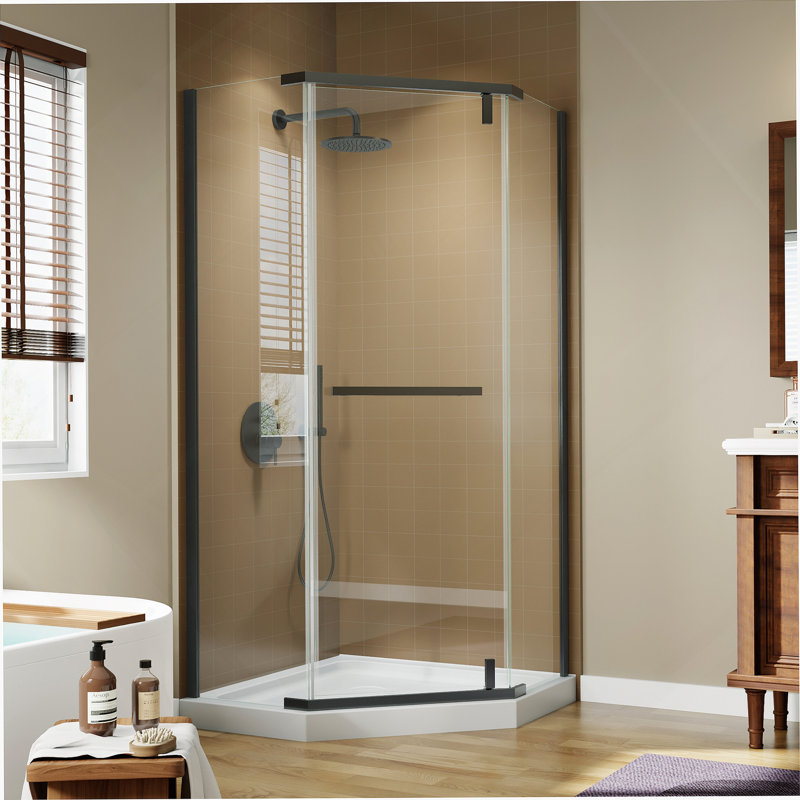 Corner Shower Enclosure 36 In. W X 72 In. H Frameless Neo-Angle Shower Enclosure, 1/4" (6Mm) Clear SGCC Tempered Glass, Pivot Shower Door In Matte Black,Shower Base Not Included