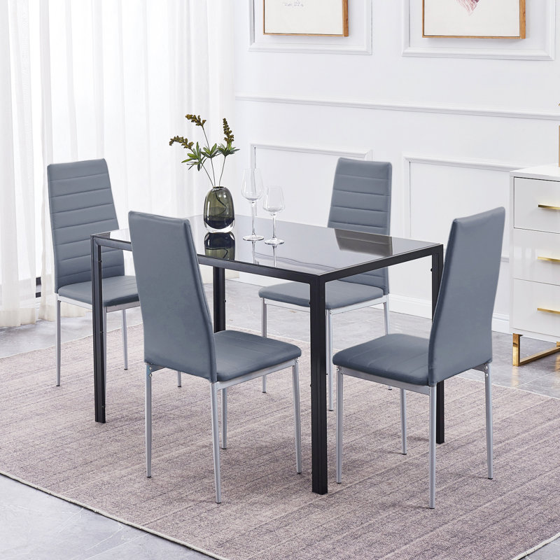 Ensemble repas pour 4 personnes Ivyona, Noir, Gris foncé / argent, Noir, noir, noir, noir