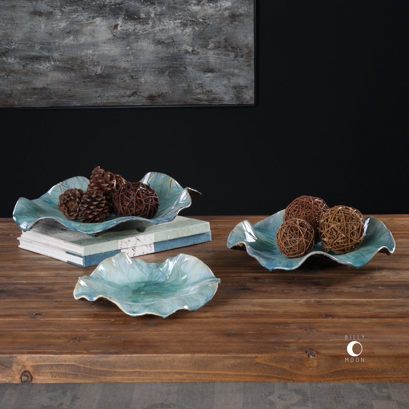 Handmade Boho Plants & Flowers Wall Decor on Ceramic, Turquoise