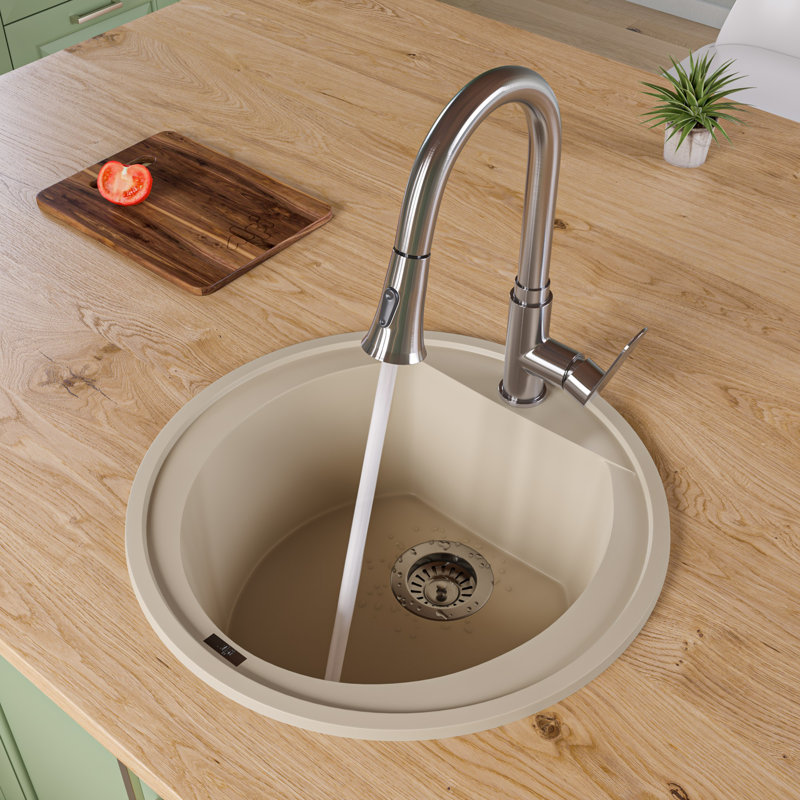 20.13'' L Single Bowl Granite Kitchen Sink, Biscuit, Single Faucet 